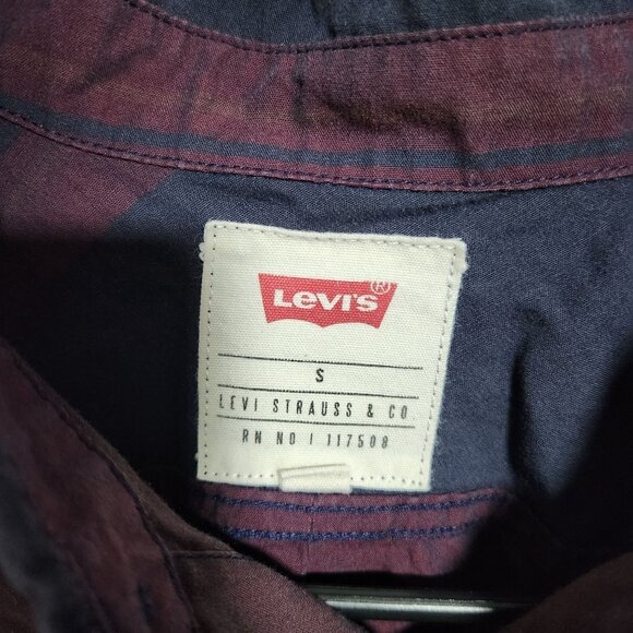 Levis Button Front Shirt Mens Size Small Red Blue Striped Long Sleeve Top - Picture 3 of 4